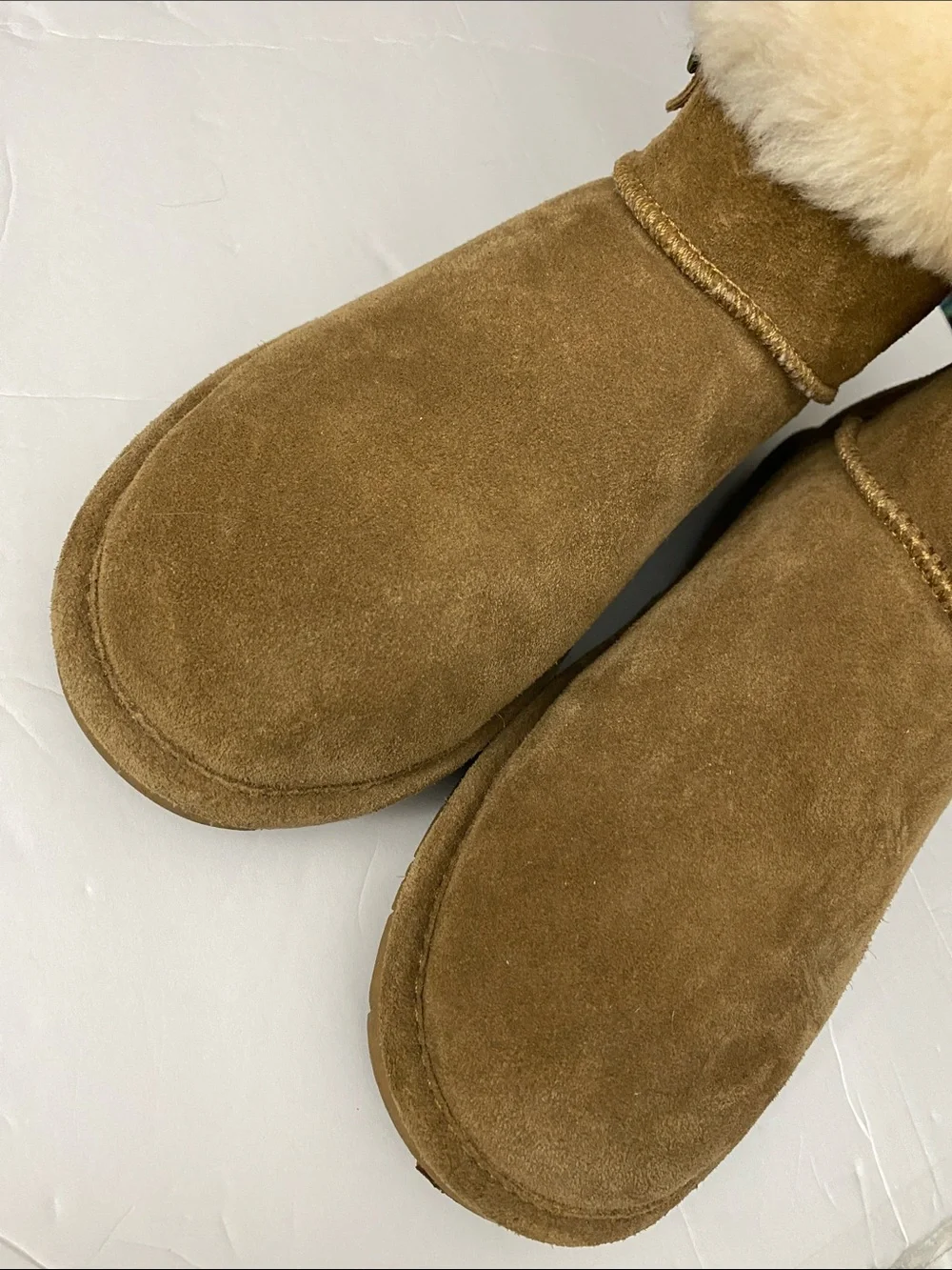 BearPaw Women's Suede Shearling Cuff Ankle Booties in Camel 1257W-ABBY SIZE 10
